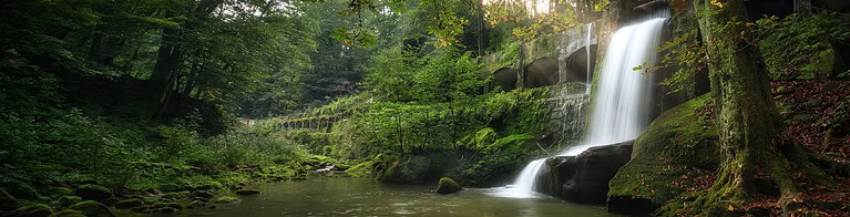 Wasserfall in sattem Grün – Naturfotografie Langzeitbelichtung Luminar NEO
